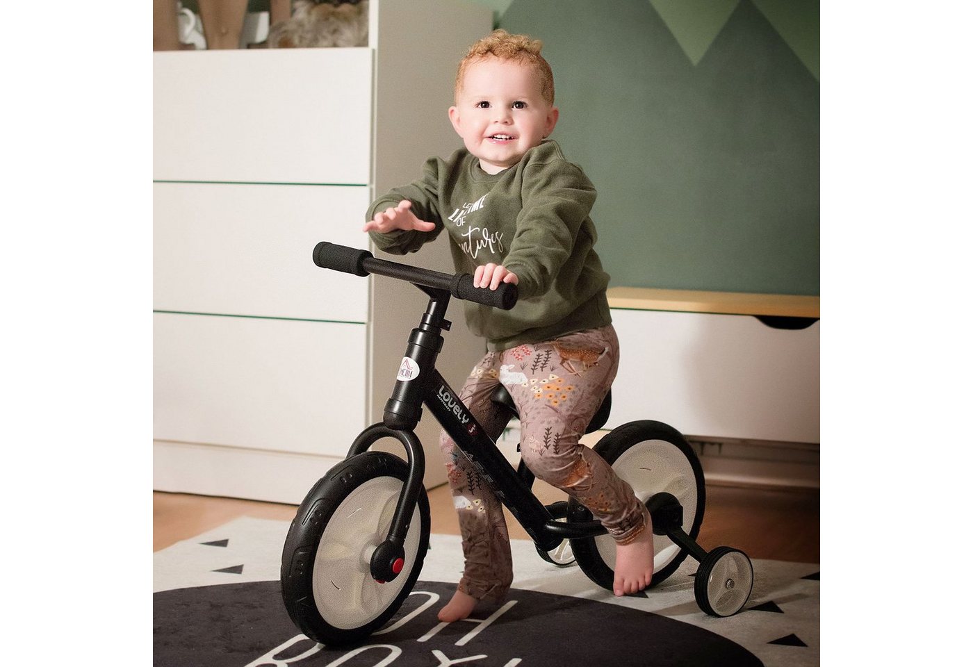 HOMCOM Kinderfahrrad 2-in-1 mit Stützrädern und Pedalen