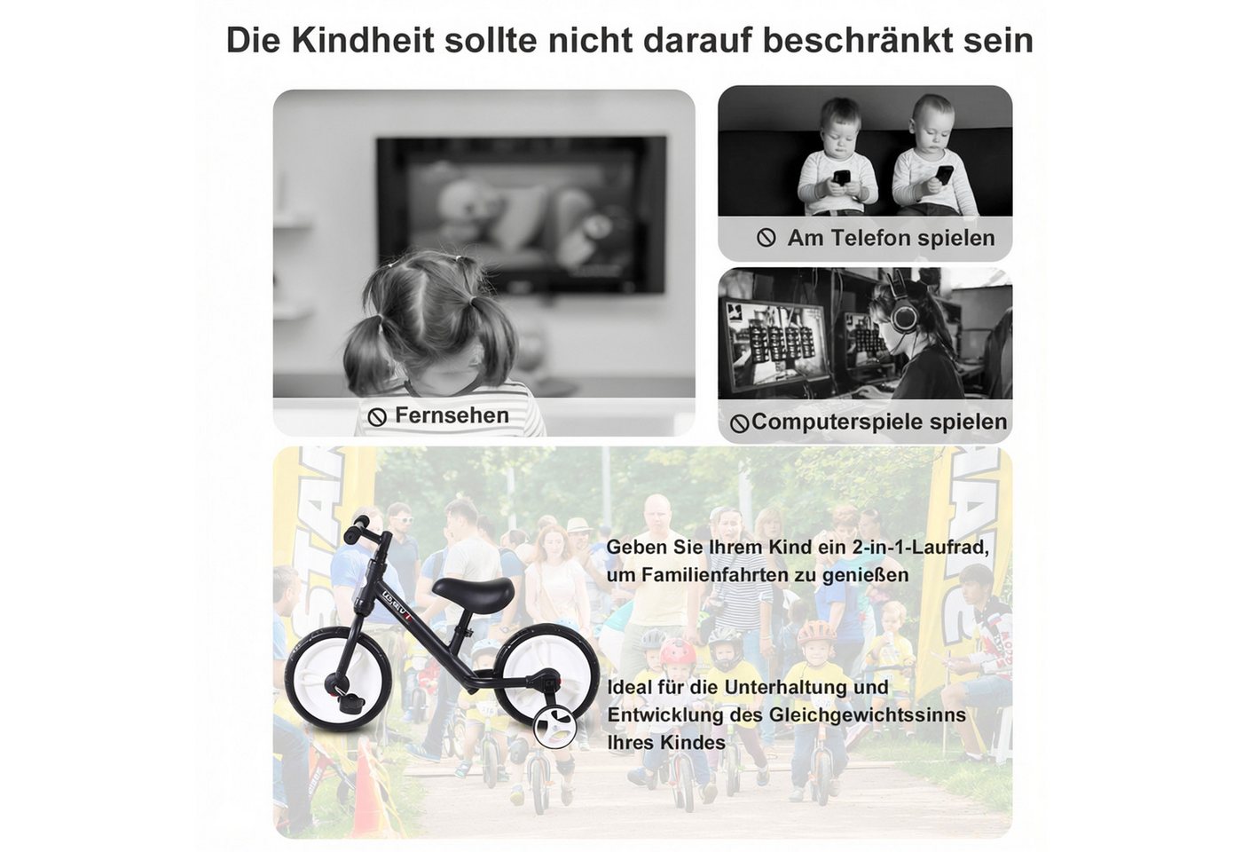 HOMCOM Kinderfahrrad 2-in-1 mit Stützrädern und Pedalen Bild 3
