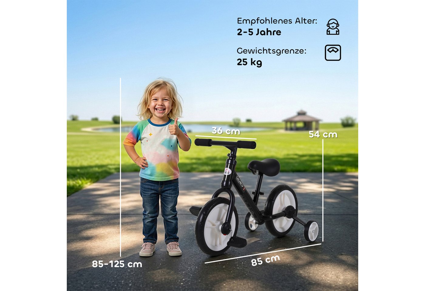HOMCOM Kinderfahrrad 2-in-1 mit Stützrädern und Pedalen Bild 5