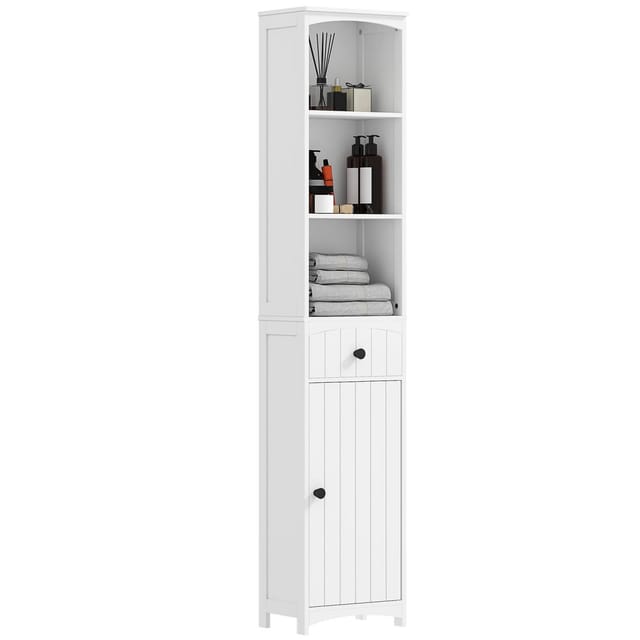 HOMCOM Badezimmerschrank Spanplatte Weiß 34L x 24B x 170,5H cm