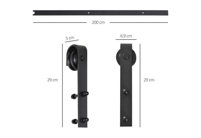 HOMCOM Schiebetür-Beschlagsatz Kohlenstoffstahl Schwarz 200L x 4B x 0,6H cm