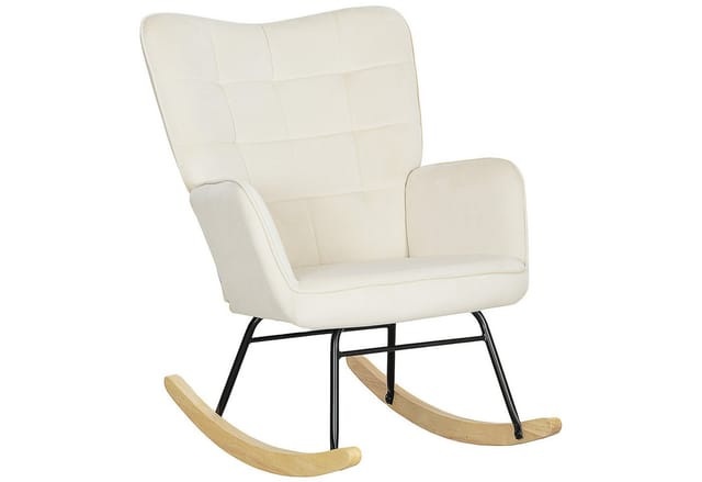 HOMCOM Schaukelstuhl Samt 100% Polyester Buchenholz Stahl Schaumstoff Beige
