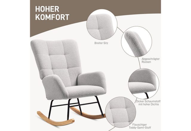 HOMCOM Schaukelstuhl mit Armlehne Teddysamt Hellgrau 94L x 70B x 100H cm