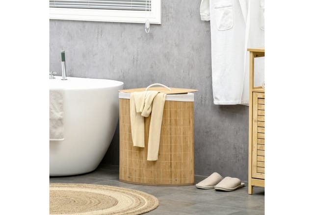 HOMCOM Wäschekorb mit Deckel Bambus Naturholz 38L x 38B x 57H cm
