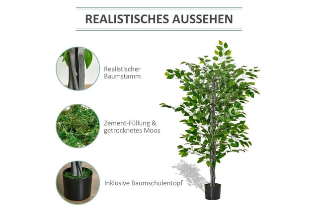 HOMCOM Künstlicher Ficusbaum Kunststoff Zement 15L x 15B x 135H cm
