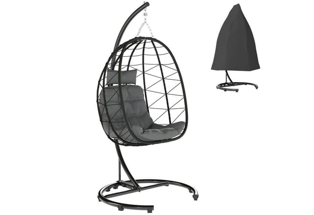 Outsunny Hängesessel Stahl PE-Rattan Schwarz 102L x 102B x 195Hcm