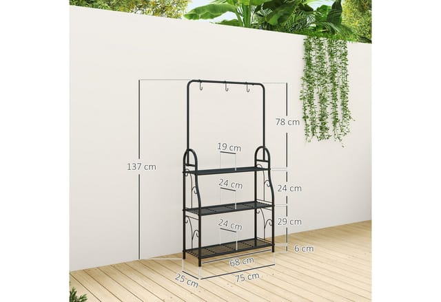 Outsunny Pflanzenständer Metall Schwarz 75L x 25B x 137H cm