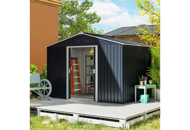 Outsunny Gartenhaus mit Satteldach Stahl Dunkelgrau 277L x 195B x 192H cm