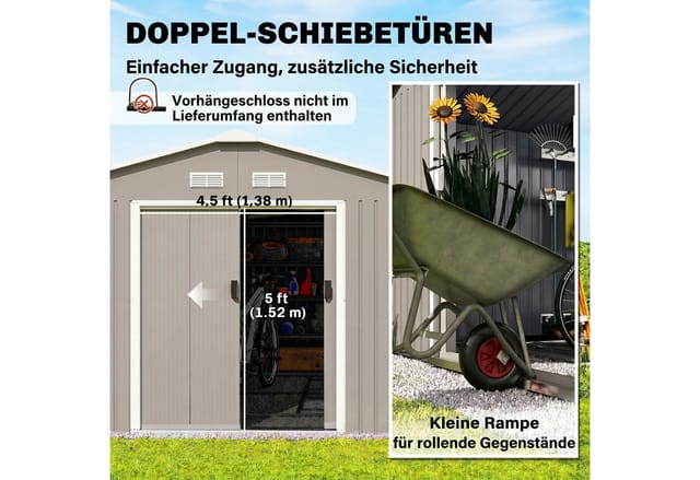 Outsunny Gerätehaus mit Pultdach Stahl Hellgrau 340L x 386B x 200H cm