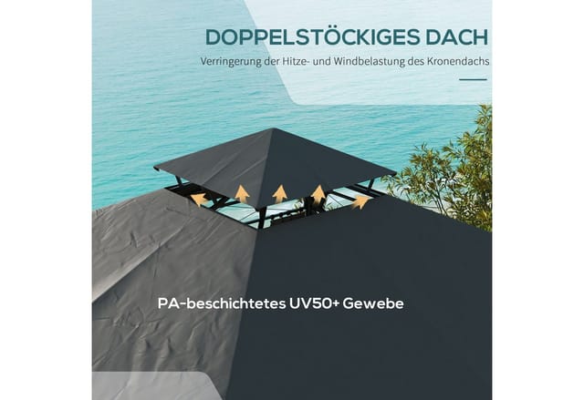 Outsunny Pavillon Metall Polyester Dunkelgrau 295L x 295B x 285H cm
