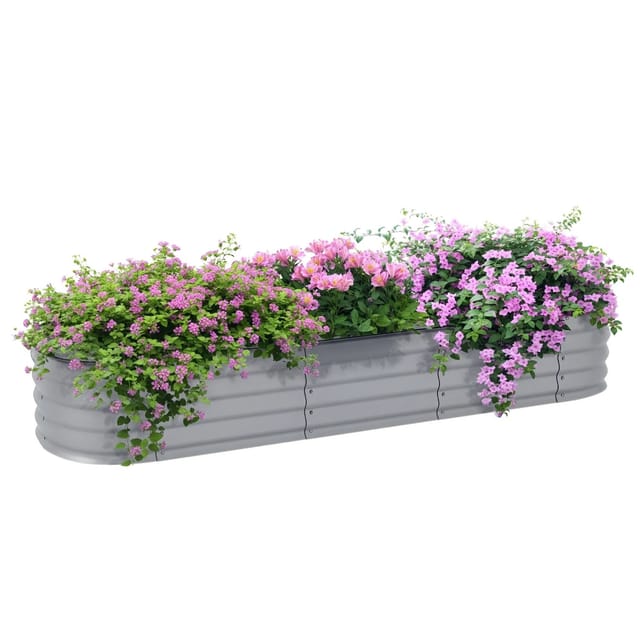 Outsunny Garten-Bett Verzinktes Metall Silber 195L x 62B x 30H cm
