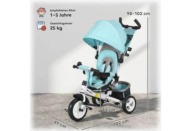 HOMCOM Kinderdreirad Polyester Metall 102L x 49B x 102H cm