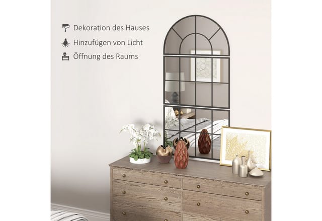 HOMCOM Wandspiegel mit Metallrahmen Glas Metall Schwarz 76L x 2B x 53H cm