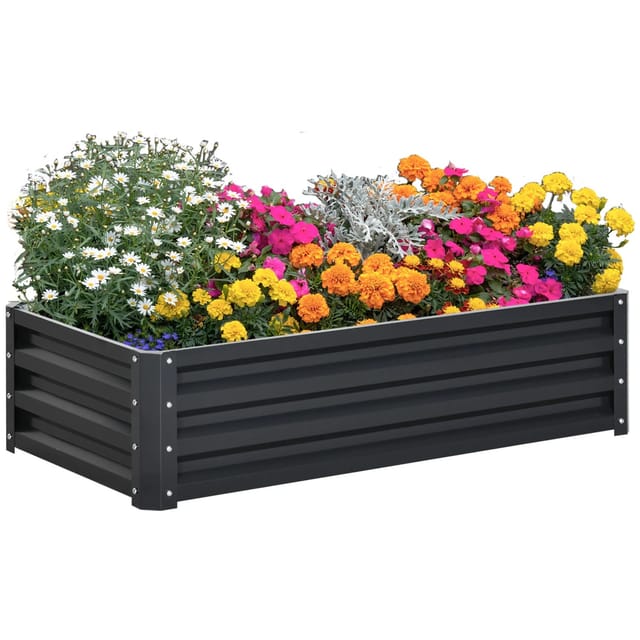 Outsunny Garten-Bett Verzinkter Stahl Grau 120L x 60B x 30,5H cm