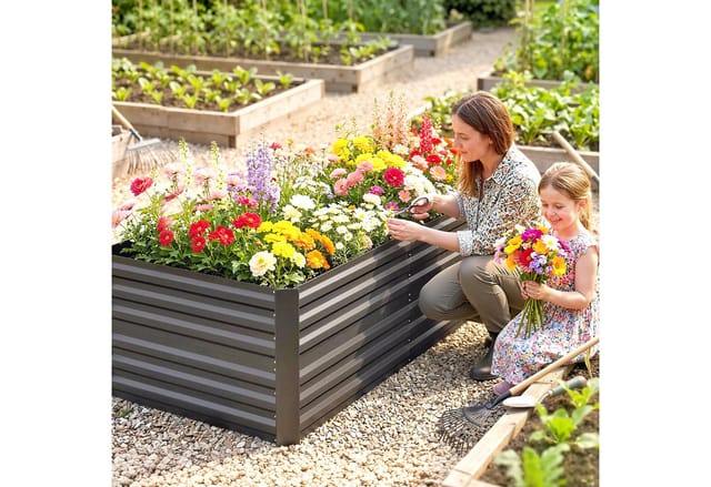Outsunny Hochbeet Stahl Dunkelgrau 180L x 90B x 59H cm