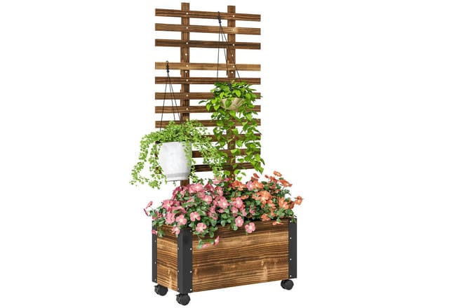 Outsunny Garten-Bett Hochbeet Tannenholz Verkohlt 65L x 31B x 147H cm