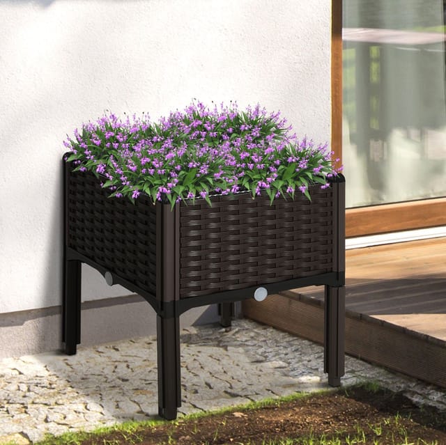 Outsunny Hochbeet Kunststoff Braun 1-teilig 40cm x 40cm x 44cm