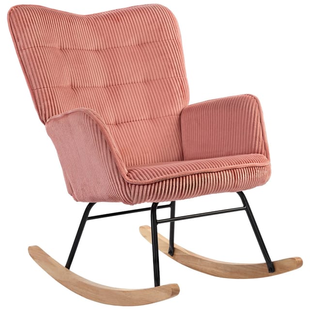 HOMCOM Schaukelstuhl Kord 100% Polyester Buchenholz Stahl Schaumstoff Rosa