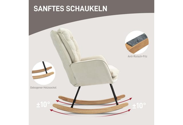HOMCOM Schaukelstuhl Polyester Schaumstoff Beige 71L x 98,5B x 97H cm