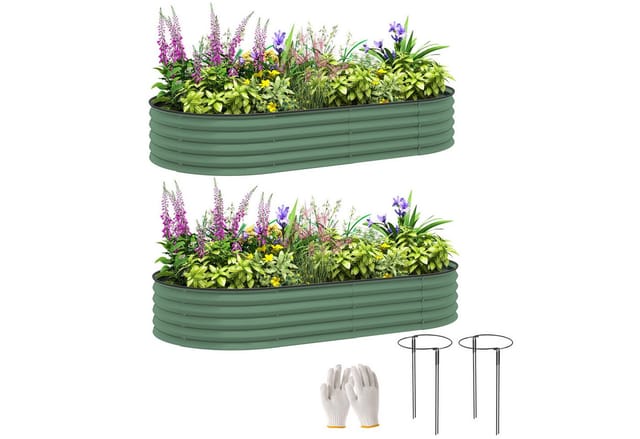 Outsunny Garten-Bett Set Hochbeet Set Stahl 181L x 93B x 30H cm