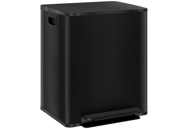 HOMCOM Mülleimer Edelstahl Kunststoff Schwarz 47,7L x 37,5B x 56Hcm