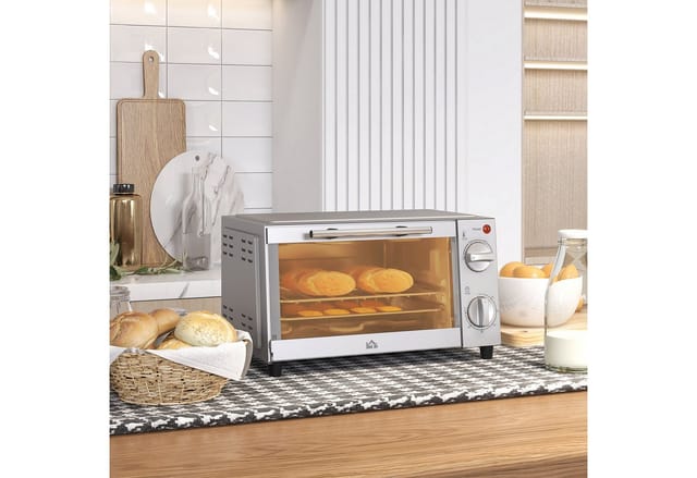 HOMCOM Minibackofen Metall Edelstahl Silber 35L x 24,6B x 20H cm