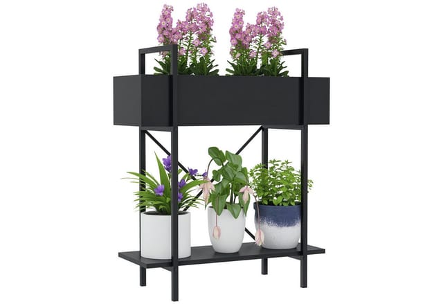 Outsunny Pflanzenständer Metall Schwarz 60L x 25B x 70H cm