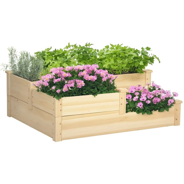 Outsunny Gartenbeet Tanne Naturholz 108L x 88B x 36H cm