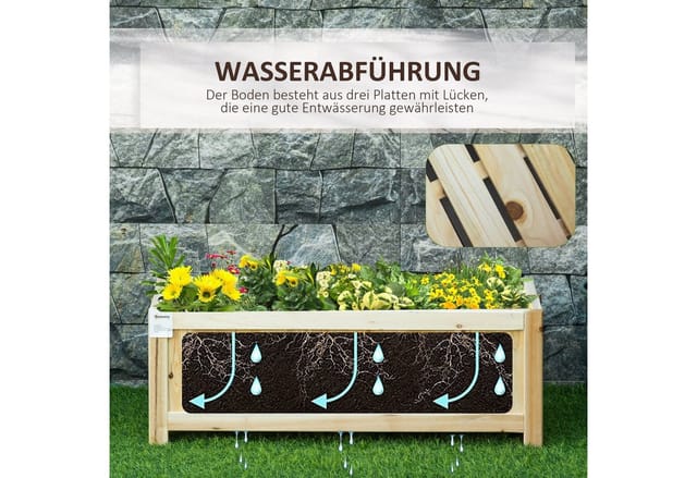 Outsunny Hochbeet Tannenholz Naturholz 70L x 30B x 25H cm