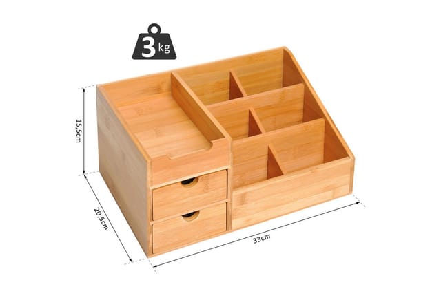 HOMCOM Schreibtisch-Organiser Bambus Natur L33 x B20,5 x H15,5 cm