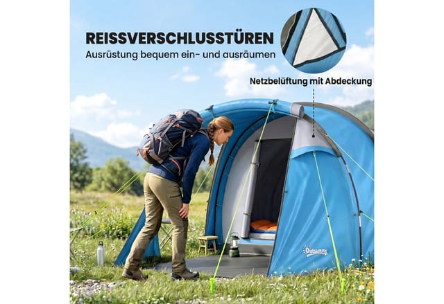 Outsunny Campingzelt Polyester PE Hellblau 426L x 206B x 154H cm