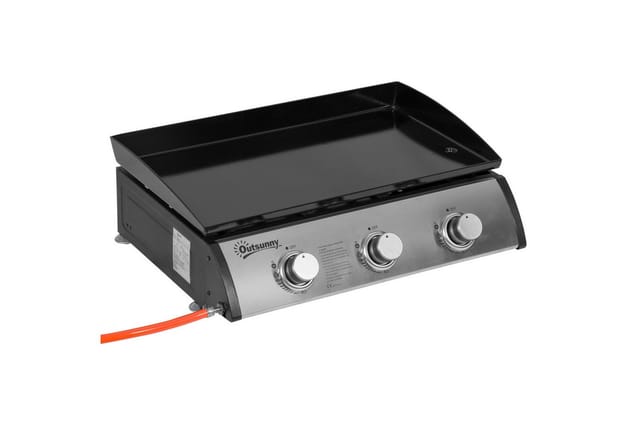 Outsunny Gasgrill BBQ Gartengrill für Balkon Edelstahl Metall Schwarz