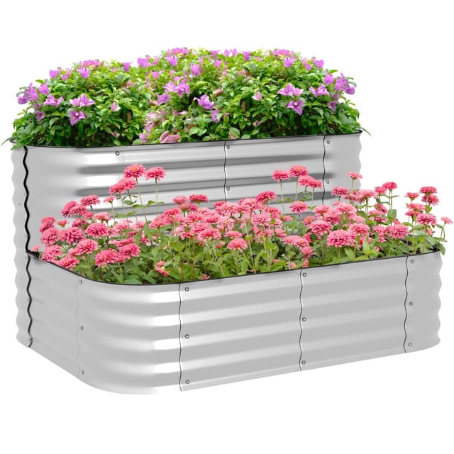 Outsunny Garten-Bett Verzinktes Blechs Silber 120L x 90B x 30H cm