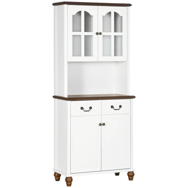 HOMCOM Küchenschrank MDF Gehärtetes Glas Weiß 76L x 38B x 182H cm