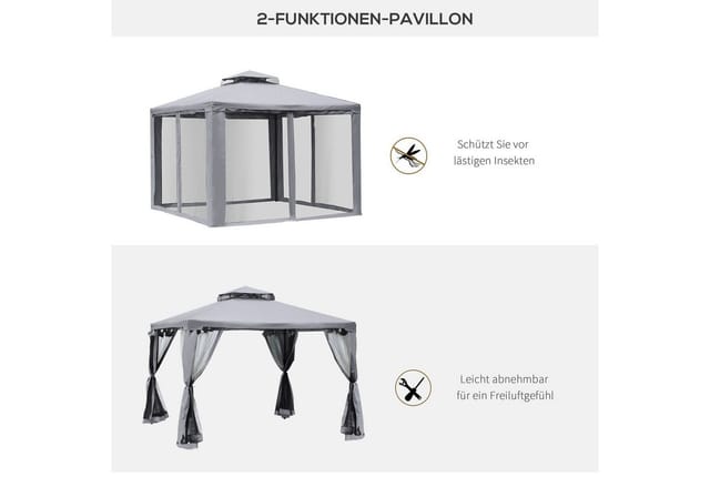 Outsunny Pavillon Polyester Metall Hellgrau 294L x 294B x 265H cm