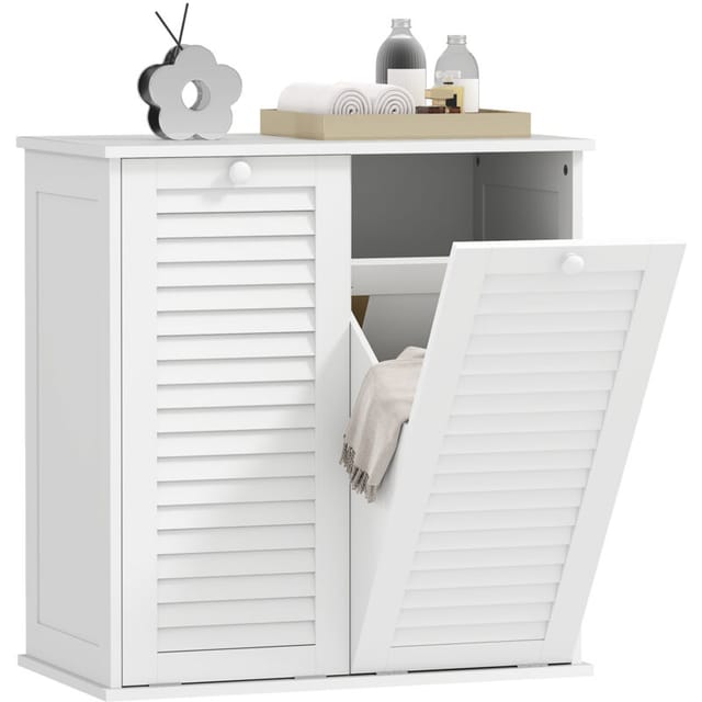 HOMCOM Wäscheschrank mit 2 Wäschekörben MDF Weiß 70L x 38B x 73H cm