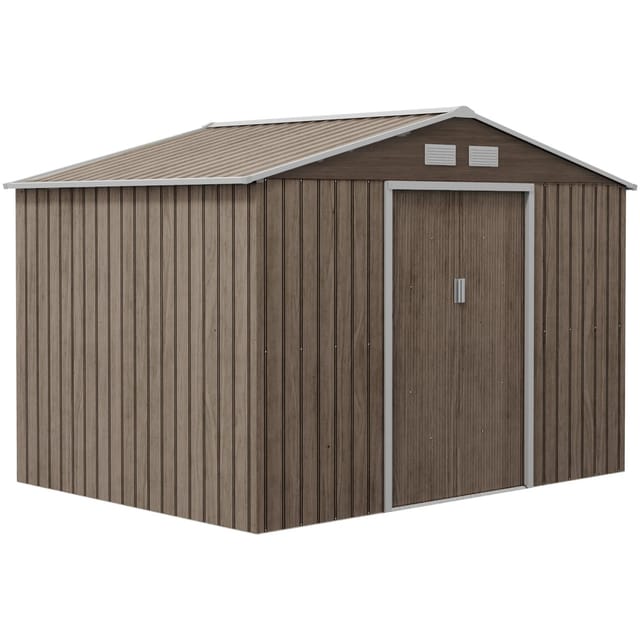 Outsunny Gerätehaus mit Pultdach Stahl Braun 277L x 195B x 192H cm
