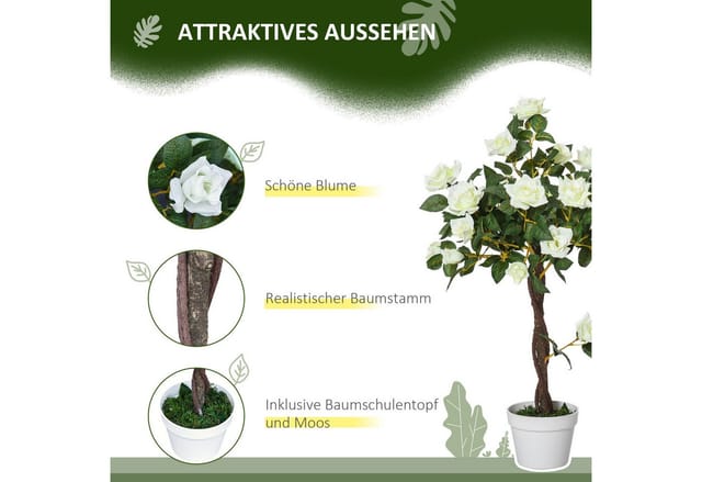 Outsunny Künstliche Pflanzen Kunststoff Stoff Weiß 18L x 18B x 90H cm
