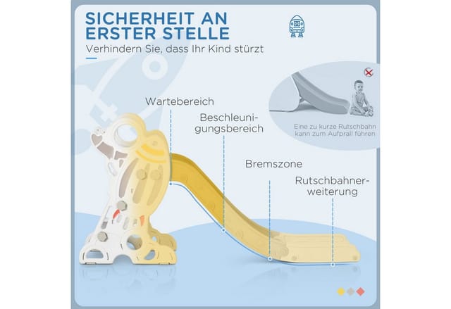 AIYAPLAY Kinderrutsche Freistehende Rutsche Grau Weiß 157 x 46,5 x 80 cm