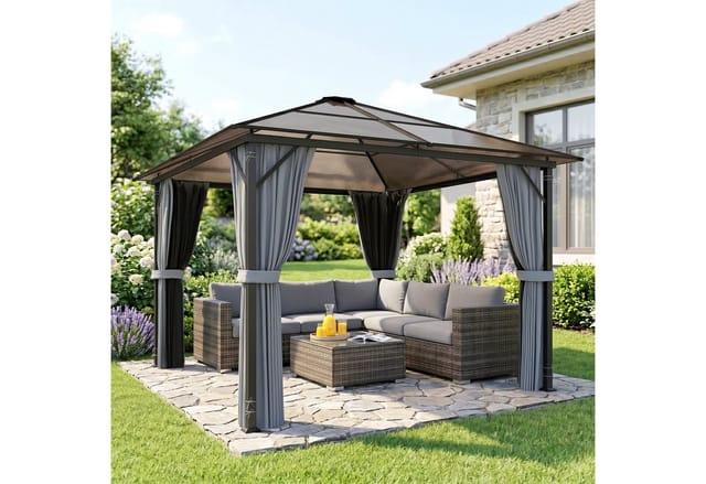 Outsunny Pavillon Metall Polyester Seitenteilen PC Grau 300L x 300B x 265H cm