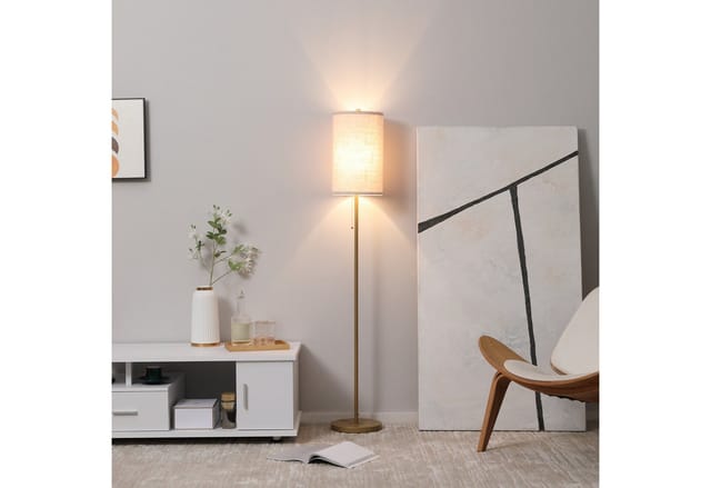 HOMCOM Stehlampe Leinen Stahl Cremeweiß 25,5L x 25,5B x 157H cm