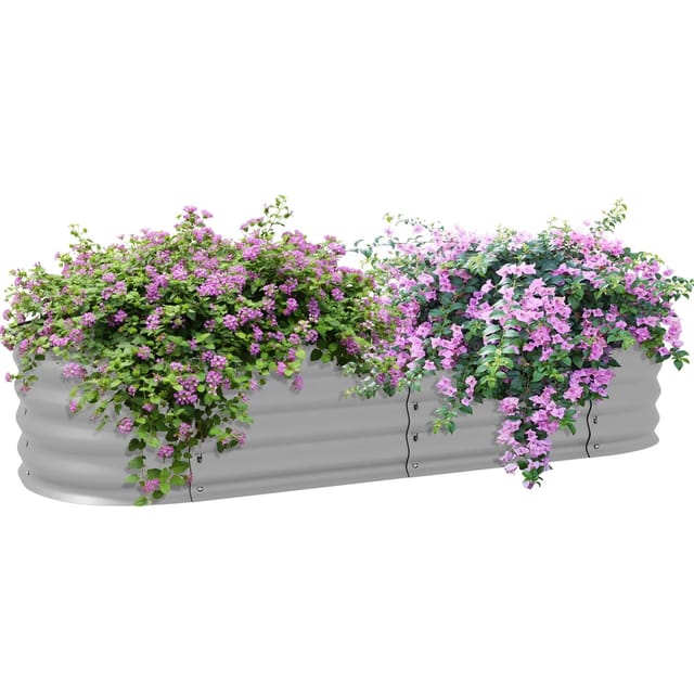 Outsunny Garten-Bett Verzinktes Metall Silber 150L x 62B x 30Hcm