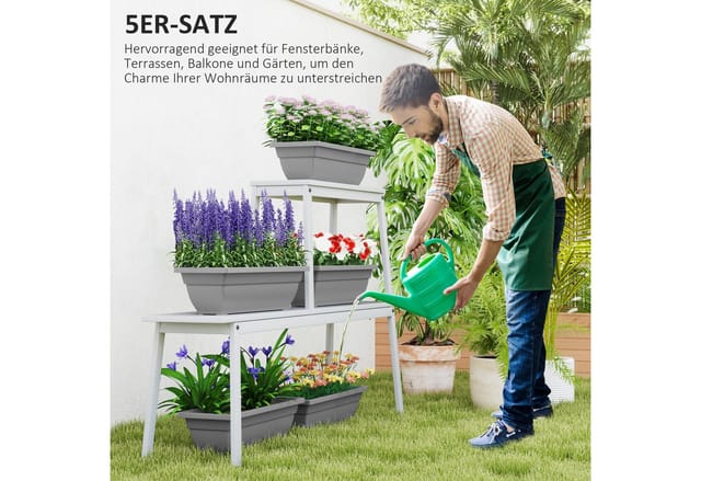 Outsunny Pflanztöpfe Kunststoff 5er Set Blumentopf aus Kunststoff Grau