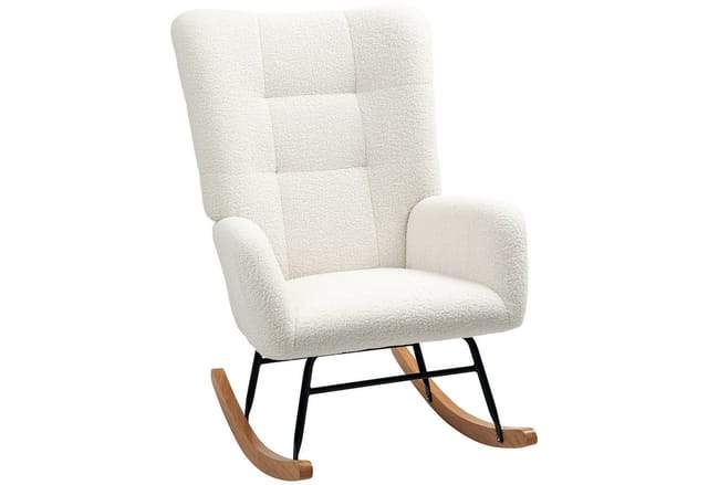 HOMCOM Schaukelstuhl Teddysamt Cremeweiß 94L x 70B x 100H cm
