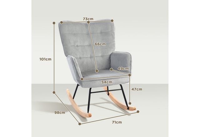 HOMCOM Schaukelstuhl Kord 100% Polyester Buchenholz Hellgrau