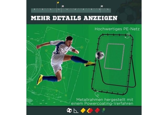 HOMCOM Fußball Rebounder PE-Netz Eisen Schwarz 123L x 73B x 178,5H cm