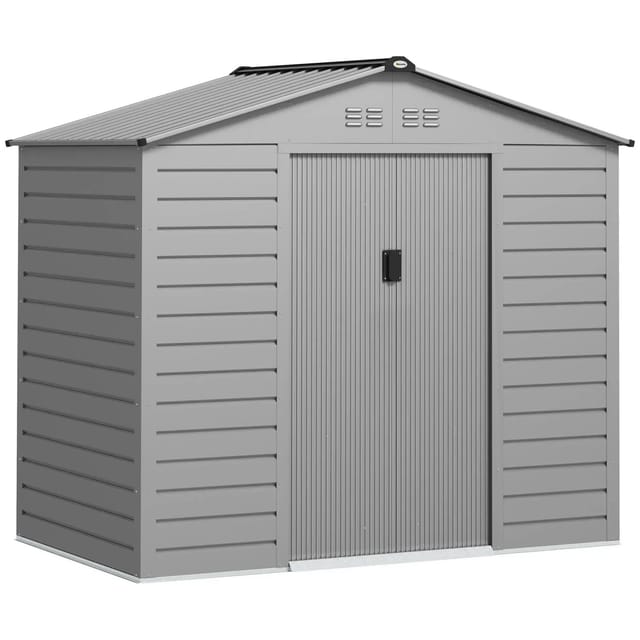 Outsunny Gerätehaus mit Satteldach Stahl Grau 213L x 131B x 192Hcm