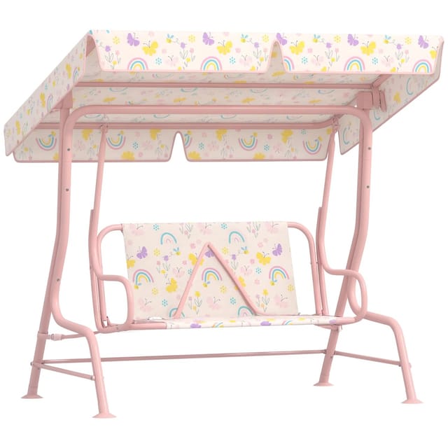 AIYAPLAY Doppelsitz Schaukelstuhl Stahl Polyester Rosa 112L x 75B x 120H cm