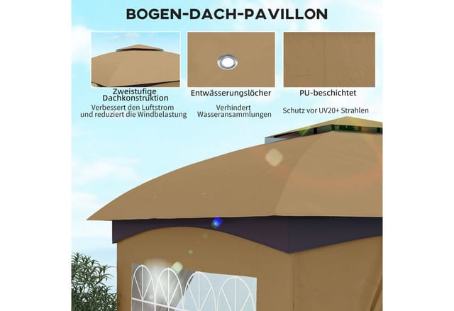 Outsunny Pavillon Verzinktes Metall Polyester Beige 335L x 335B x 285H cm