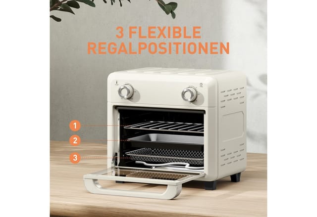 HOMCOM Minibackofen mit Umluft Edelstahl Cremeweiß 32L x 27,2B x 29,8H cm
